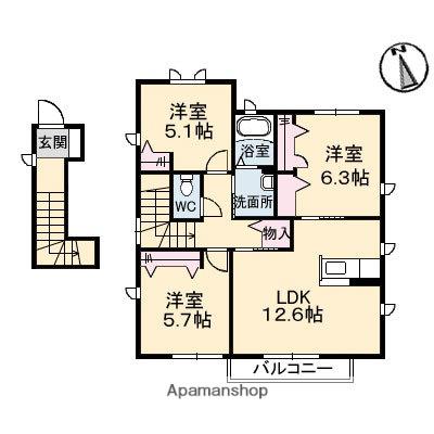 グランドールⅡE棟(3LDK/2階)の間取り写真