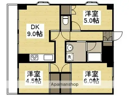 アンシャンテ岡山(3DK/9階)の間取り写真