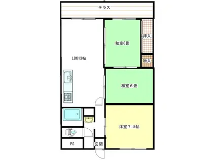 レジデンス奥田(3LDK/6階)の間取り写真