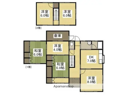 赤穂線 東岡山駅 徒歩29分 2階建 築44年(6DK)の間取り写真