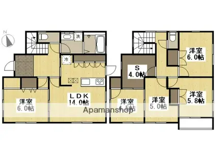 山陽本線 上道駅(岡山) 徒歩23分 2階建 築34年(5SLDK)の間取り写真