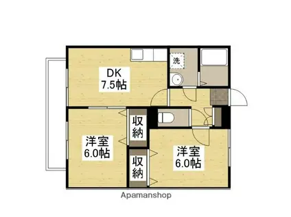 パティオC棟(2DK/2階)の間取り写真