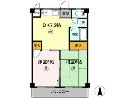 えきまえマンション(2DK/1階)の間取り写真
