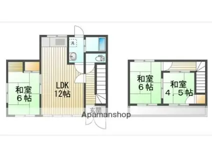 宇野線 宇野駅 徒歩90分 2階建 築52年(4K)の間取り写真
