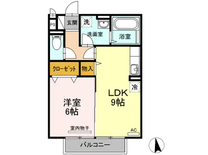 スプリング フィールド B棟(1LDK/2階)の間取り写真