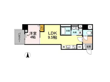 ウエスト ONE(1LDK/3階)の間取り写真