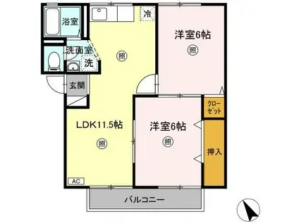 プレジール小野E棟(2LDK/2階)の間取り写真