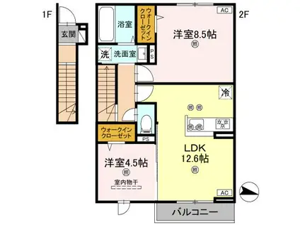フォーゲルセレーノ B棟(2LDK/2階)の間取り写真