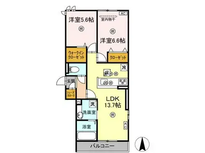 プレミール北長瀬(2LDK/1階)の間取り写真