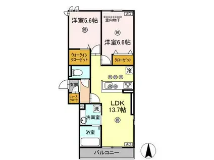 プレミール北長瀬(2LDK/3階)の間取り写真