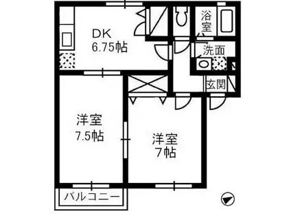 サンパティークB棟(2DK/2階)の間取り写真