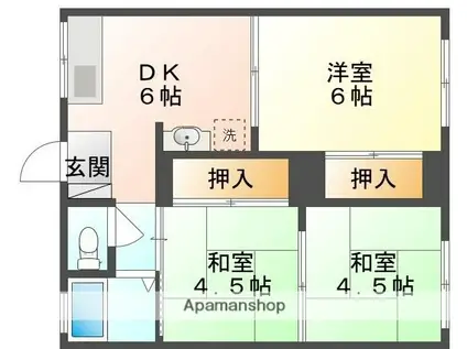 臼井コーポ(3DK/2階)の間取り写真