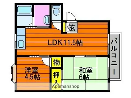 シャガールA(2LDK/2階)の間取り写真