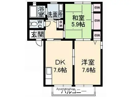 メゾンひまわりA棟(2DK/1階)の間取り写真