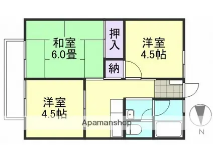 シティハイム吉岡B棟(3K/1階)の間取り写真