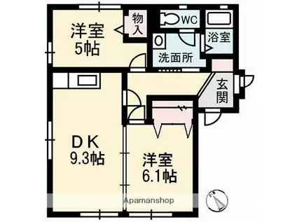 オリーブテラスC(2DK/2階)の間取り写真