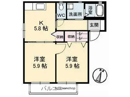 シャルマン C棟(2K/2階)の間取り写真