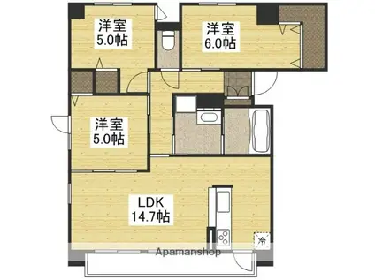 ビバリースクエア老松(3LDK/7階)の間取り写真