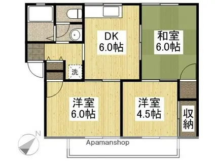 プレジール堀田 2号棟(3DK/2階)の間取り写真