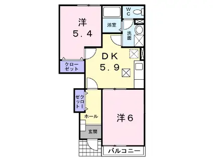 ピュアハウス(2DK/1階)の間取り写真