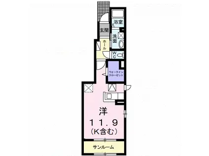 エルフトゥーロC(ワンルーム/1階)の間取り写真