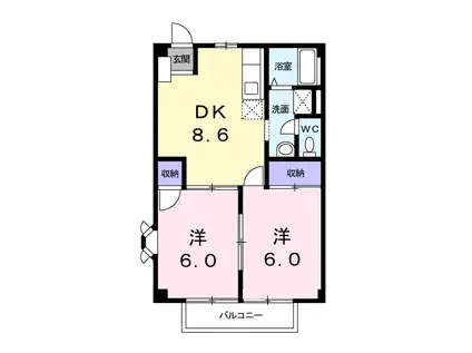 シーサイドメゾン十禅寺B(2DK/1階)の間取り写真