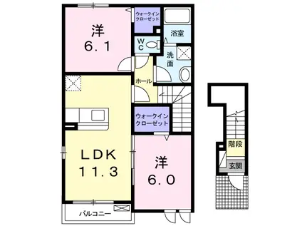 エルフトゥーロA棟(2LDK/2階)の間取り写真