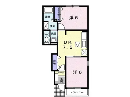 カーサ・サンリットB棟(2DK/1階)の間取り写真