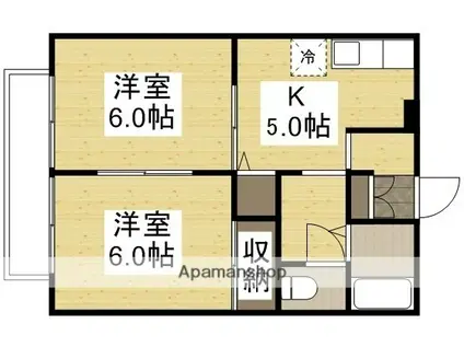コーポクレアD棟(2K/2階)の間取り写真