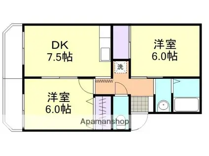 ハイコートジェム(2DK/1階)の間取り写真