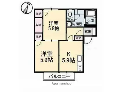 ミルティミ八島 A棟(2K/2階)の間取り写真