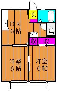 アメニティハイツ B(2DK/2階)の間取り写真