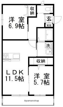 ウインド・シャルールⅠ(2LDK/2階)の間取り写真