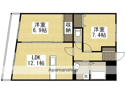 エヴァーワン玉島(2LDK/3階)の間取り写真