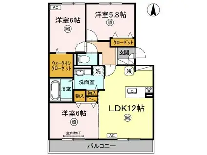 シャルムB棟(3LDK/3階)の間取り写真