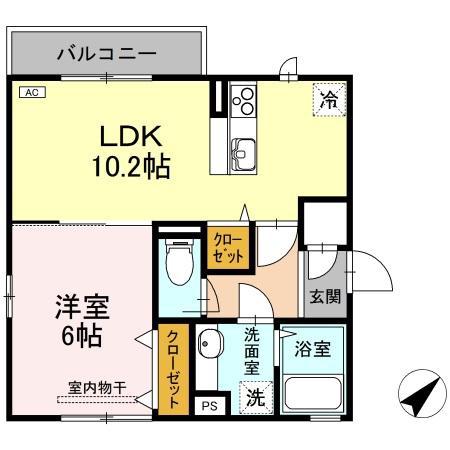 ファミール岡本Ⅲ-D(1LDK/2階)の間取り写真