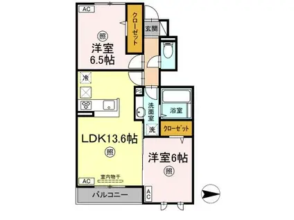 カーサ・フィオーレ中庄(2LDK/1階)の間取り写真