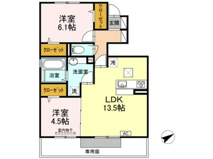 イーリオ(ワンルーム/1階)の間取り写真