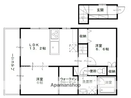 エクセレンス早島 D棟(2LDK/2階)の間取り写真