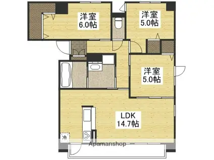 ビバリースクエア老松(3LDK/7階)の間取り写真