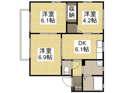 サリーレ太陽ⅡA(3DK/2階)の間取り写真