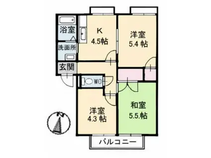 フレグランス羽島台(3K/1階)の間取り写真