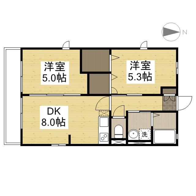 ディアコートⅡ(2DK/2階)の間取り写真