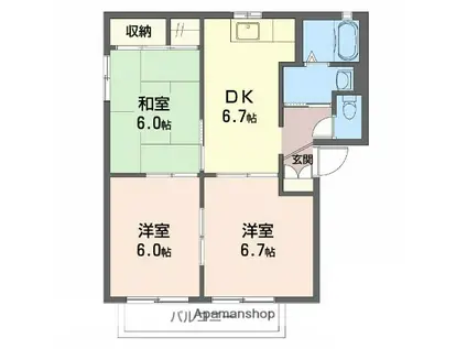 シャーメゾンつかさB(3DK/1階)の間取り写真