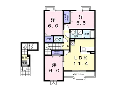 ニューマロンテールB棟(3LDK/2階)の間取り写真