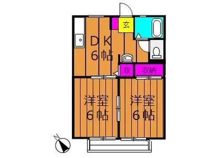 サンライフひろみねA棟(2DK/1階)の間取り写真