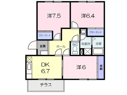 パールフィールド(3DK/1階)の間取り写真