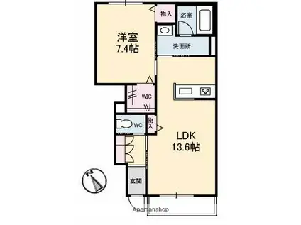 宇野線 茶屋町駅 徒歩16分 2階建 築4年(1LDK/1階)の間取り写真