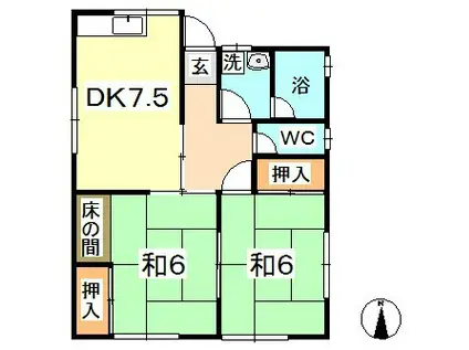 山陽本線 新倉敷駅 徒歩43分 1階建 築34年(2DK)の間取り写真