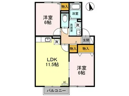 エフロレンス山陽C棟(2LDK/2階)の間取り写真